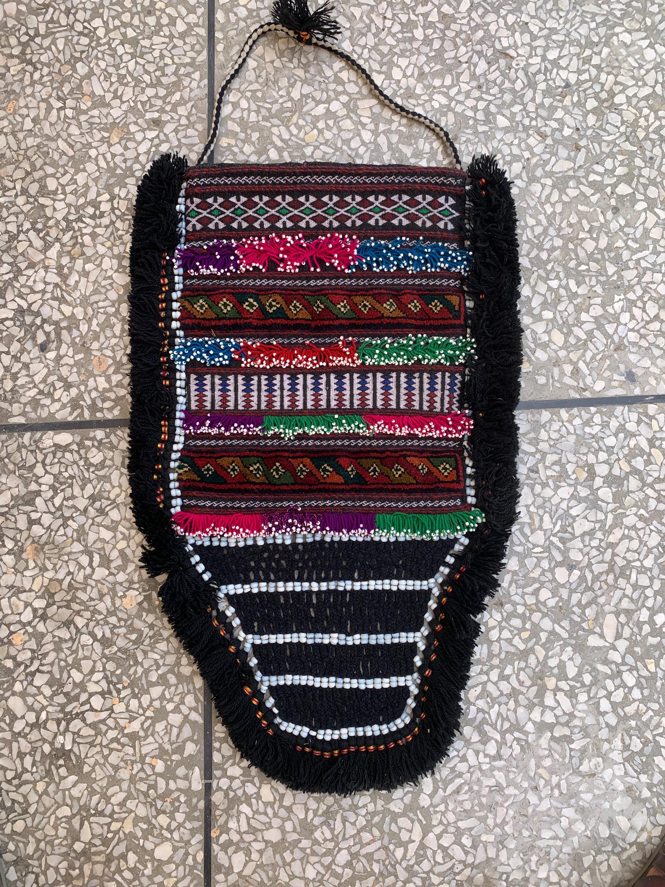Handmade Tribal Wall Hanging 2.10 x 1.1 ft – Vintage Boho Textile Art, Ethnic Wool Decor, Colorful Kilim Style Wall Tapestry with Tassels