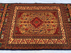 Turkmen Kilim Rug 3'10x 6'7 – Handwoven Wool Area Rug with Geometric Motifs – Red, Gold, Multicolor – Boho Living Room Decor