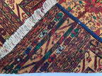 Turkmen Kilim Rug 3'10x 6'7 – Handwoven Wool Area Rug with Geometric Motifs – Red, Gold, Multicolor – Boho Living Room Decor