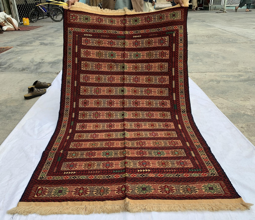 Vintage Kilim Runner Rug 3'10"x6'6" – Handwoven Herati Maliki Wool Rug – Persian Style Area Rug for Living Room or Bedroom – Boho Decor