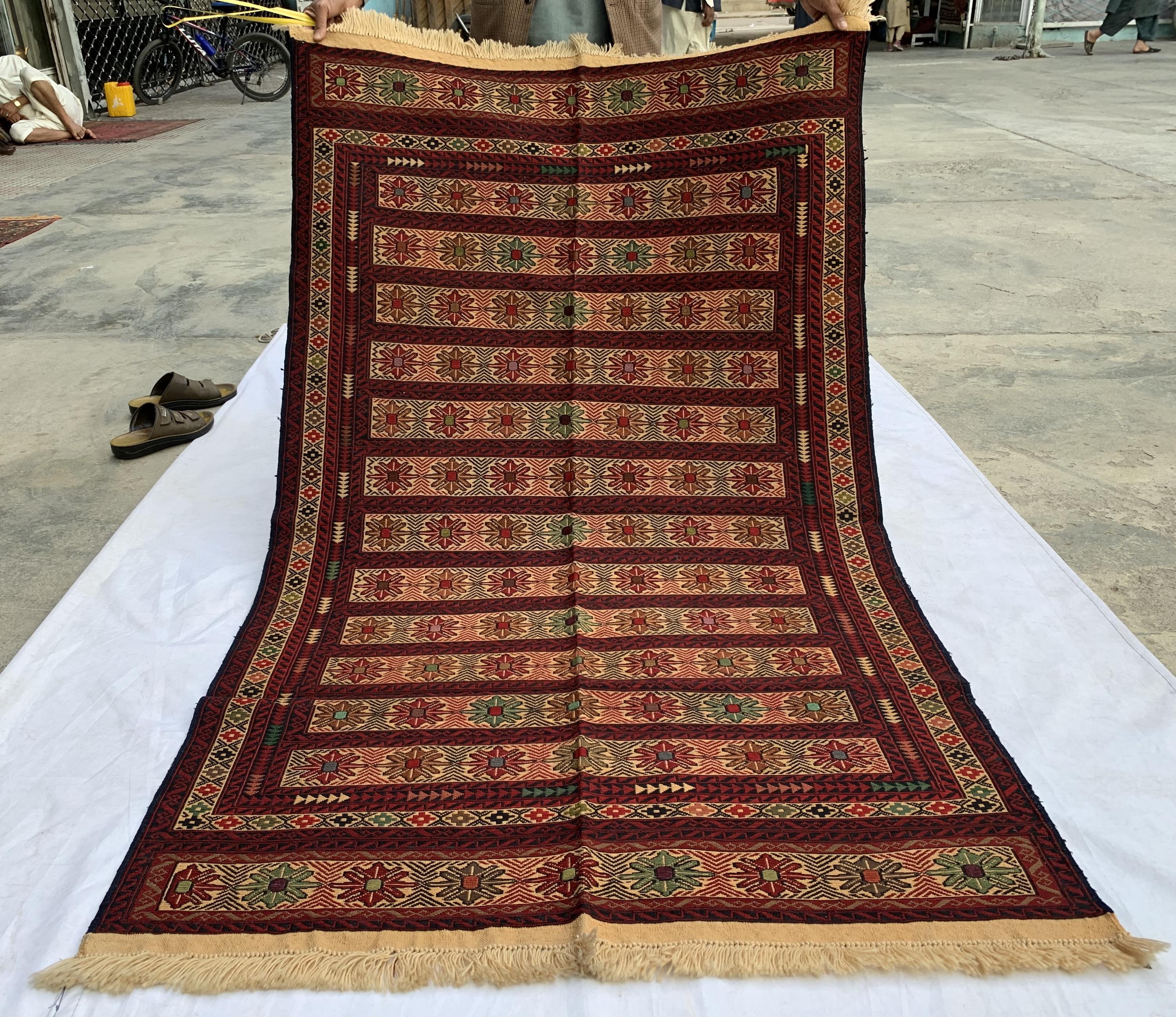 Vintage Kilim Runner Rug 3'10"x6'6" – Handwoven Herati Maliki Wool Rug – Persian Style Area Rug for Living Room or Bedroom – Boho Decor