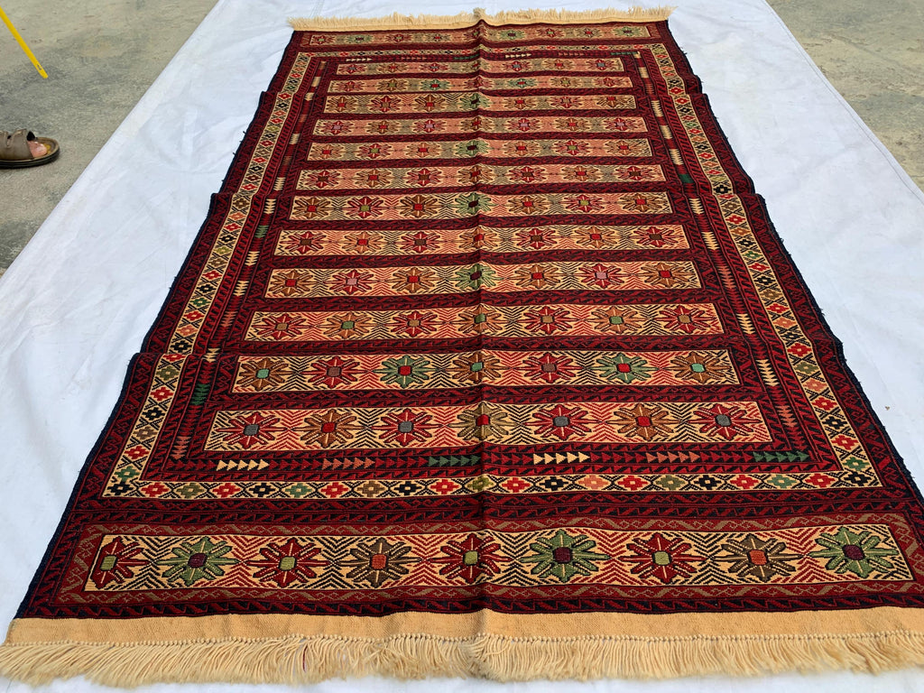 Vintage Kilim Runner Rug 3'10"x6'6" – Handwoven Herati Maliki Wool Rug – Persian Style Area Rug for Living Room or Bedroom – Boho Decor