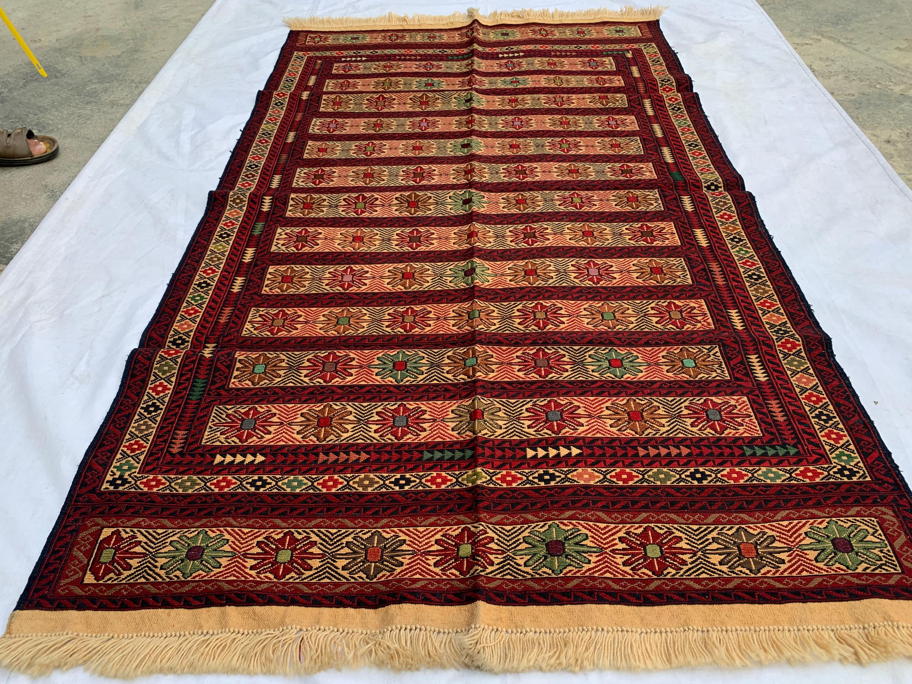 Vintage Kilim Runner Rug 3'10"x6'6" – Handwoven Herati Maliki Wool Rug – Persian Style Area Rug for Living Room or Bedroom – Boho Decor