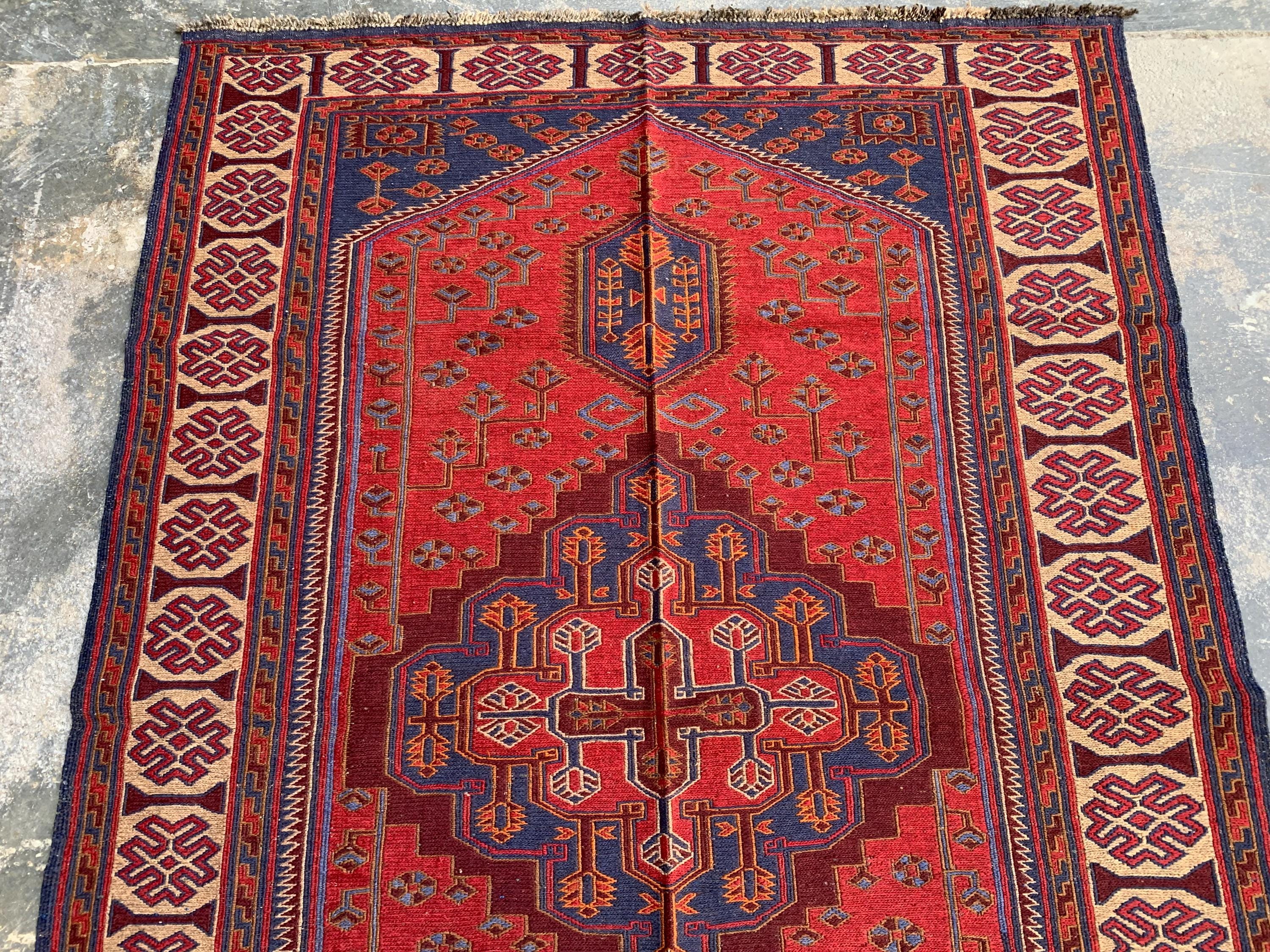 4x6ft Kitchen Rug Vintage Tribal Kilim Rug – Handwoven Wool Rug | Afghan Nomadic Carpet | Geometric Pattern | Boho Decor, Hallway Rug