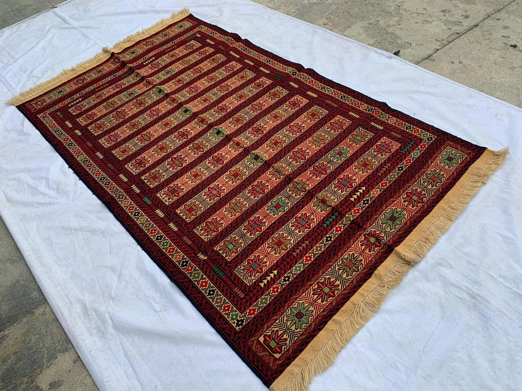 Vintage Kilim Runner Rug 3'10"x6'6" – Handwoven Herati Maliki Wool Rug – Persian Style Area Rug for Living Room or Bedroom – Boho Decor