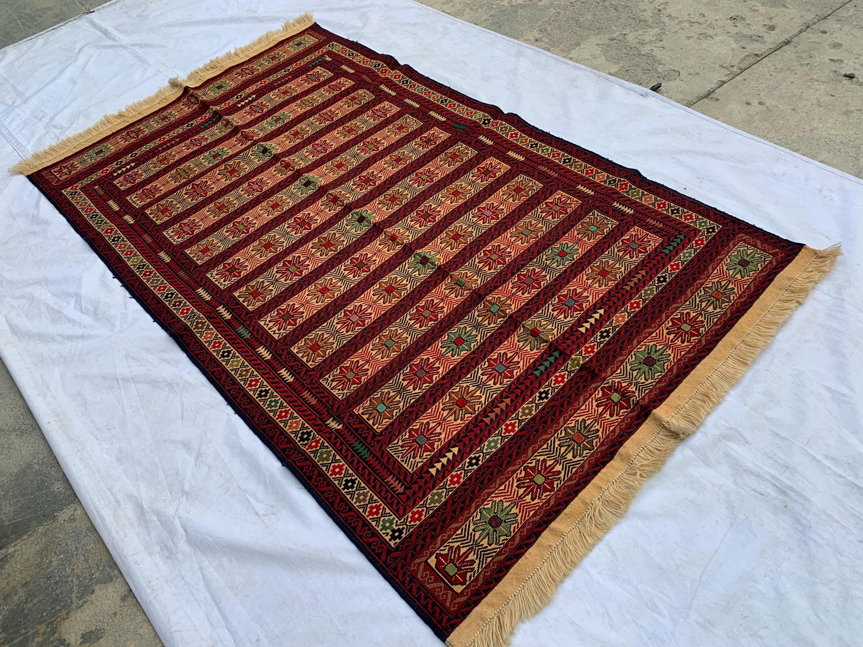 Vintage Kilim Runner Rug 3'10"x6'6" – Handwoven Herati Maliki Wool Rug – Persian Style Area Rug for Living Room or Bedroom – Boho Decor