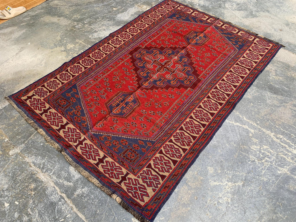 4x6ft Kitchen Rug Vintage Tribal Kilim Rug – Handwoven Wool Rug | Afghan Nomadic Carpet | Geometric Pattern | Boho Decor, Hallway Rug