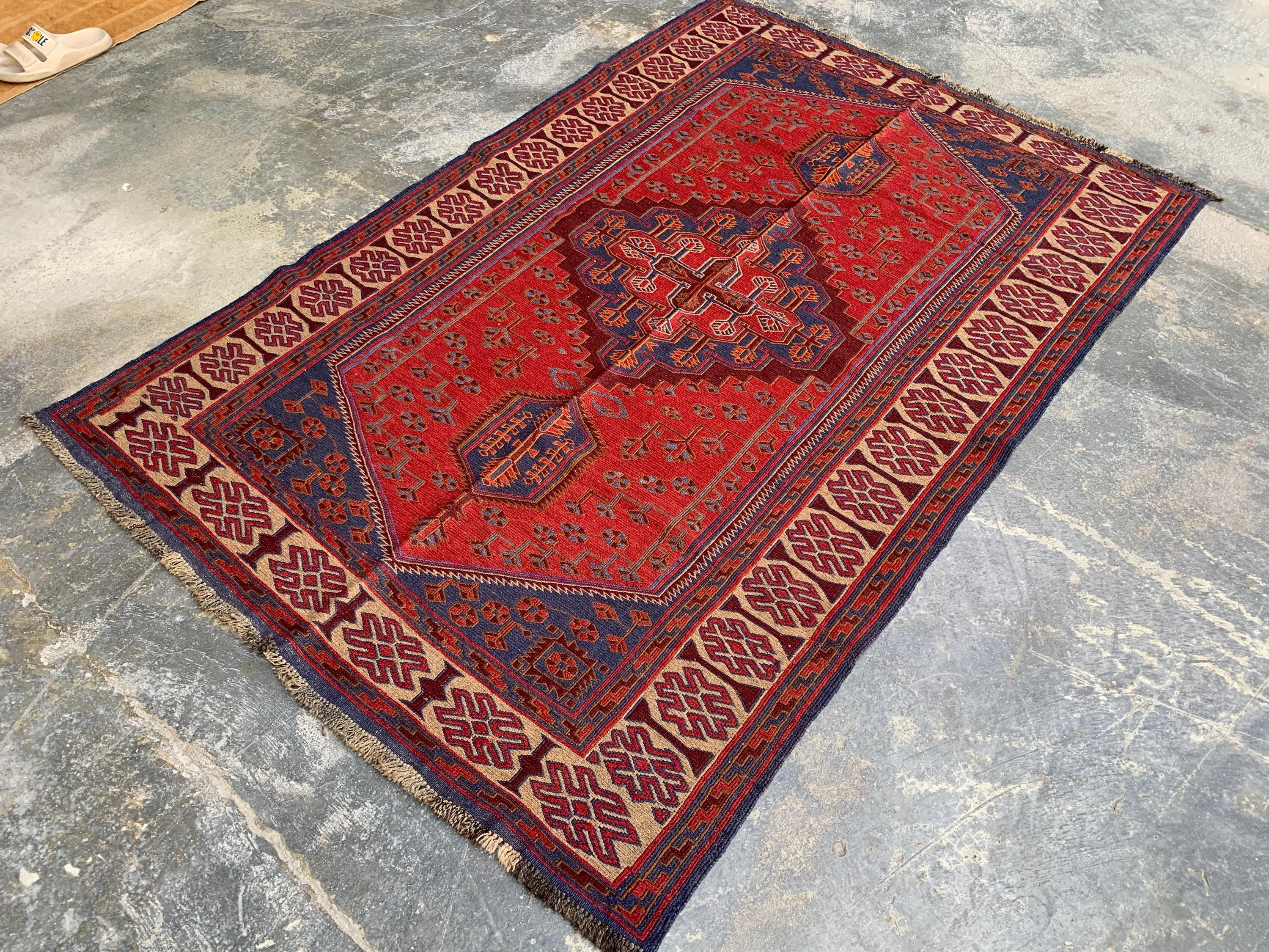 4x6ft Kitchen Rug Vintage Tribal Kilim Rug – Handwoven Wool Rug | Afghan Nomadic Carpet | Geometric Pattern | Boho Decor, Hallway Rug