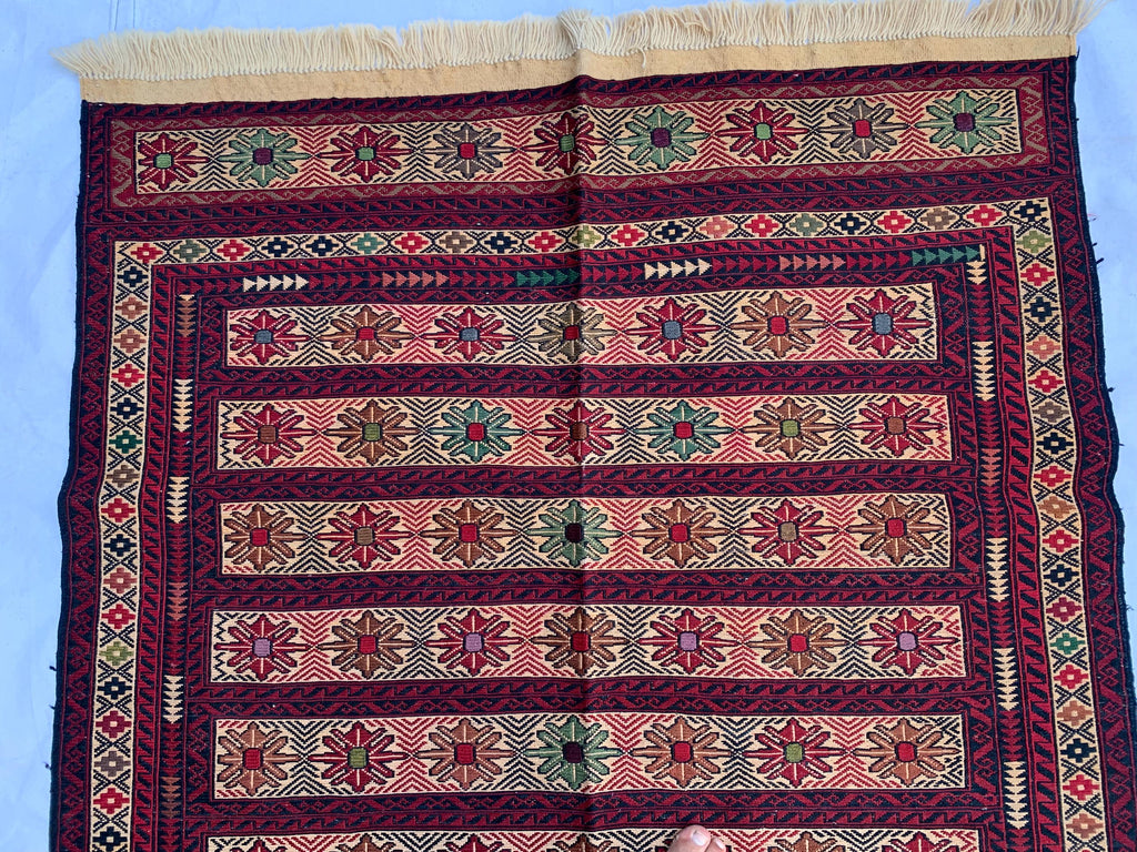 Vintage Kilim Runner Rug 3'10"x6'6" – Handwoven Herati Maliki Wool Rug – Persian Style Area Rug for Living Room or Bedroom – Boho Decor