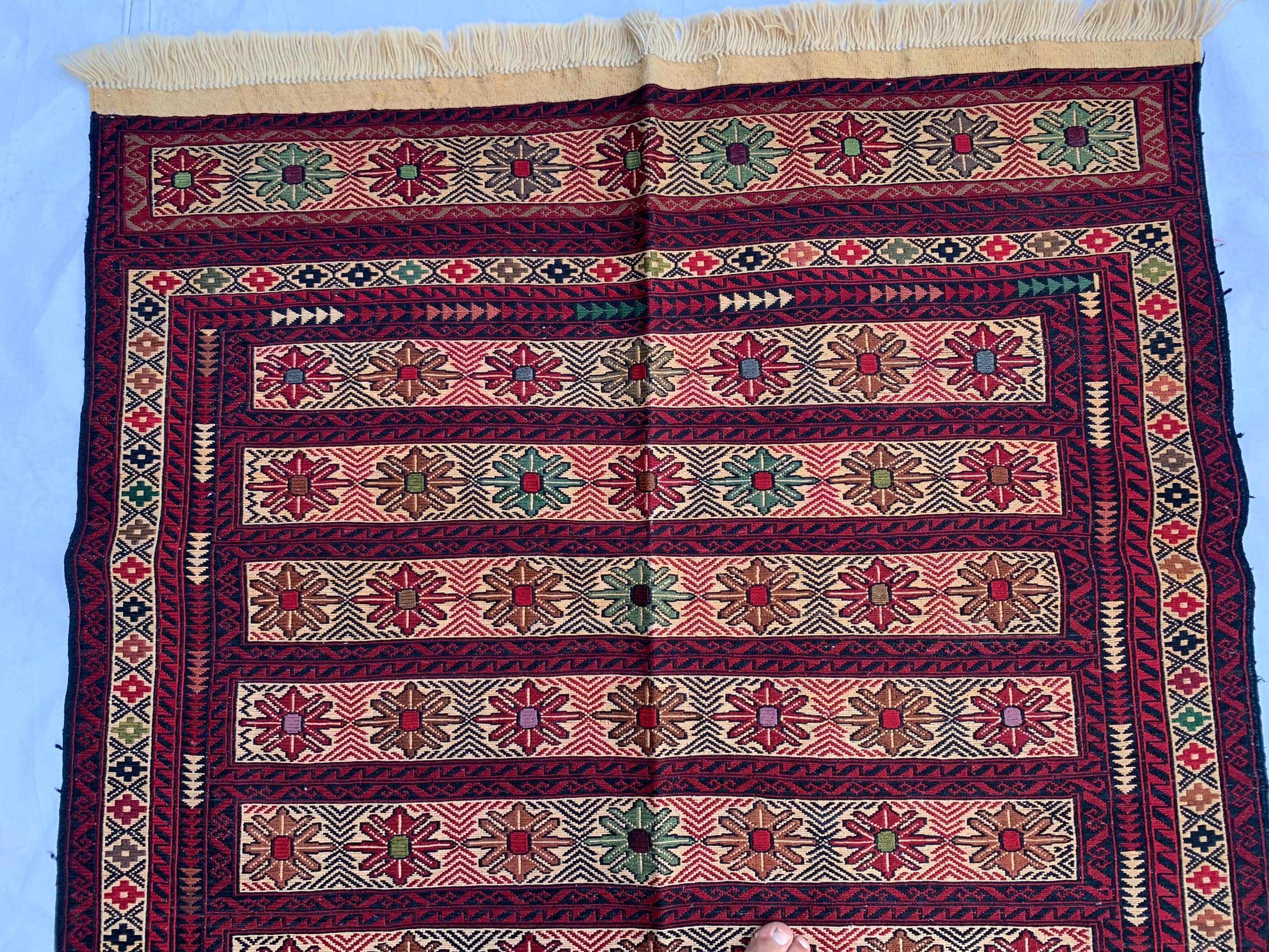 Vintage Kilim Runner Rug 3'10"x6'6" – Handwoven Herati Maliki Wool Rug – Persian Style Area Rug for Living Room or Bedroom – Boho Decor