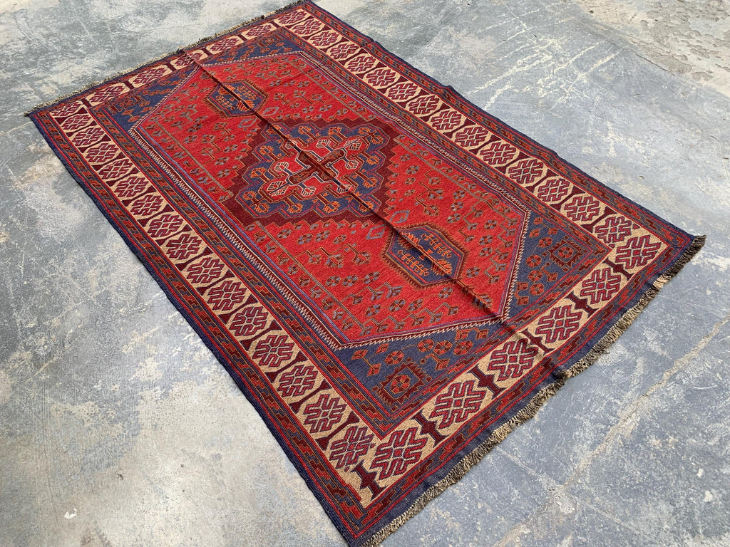 4x6ft Kitchen Rug Vintage Tribal Kilim Rug – Handwoven Wool Rug | Afghan Nomadic Carpet | Geometric Pattern | Boho Decor, Hallway Rug