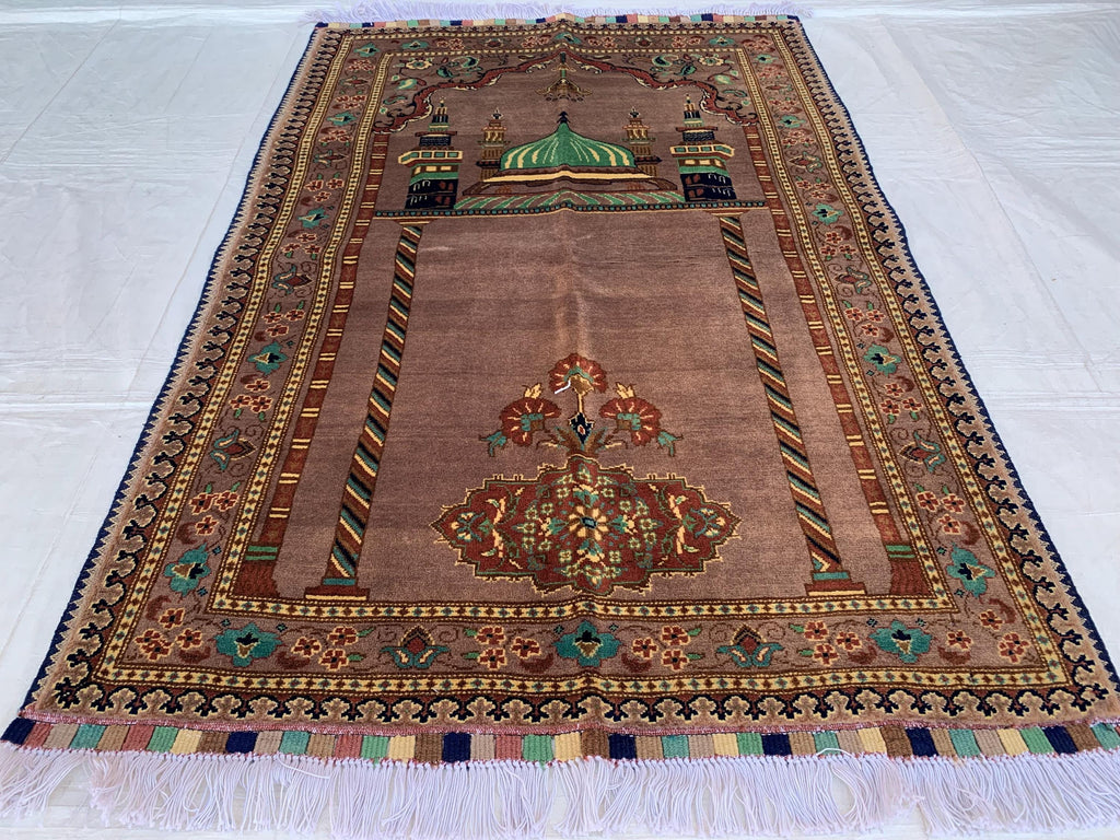 Handmade Turkmen Bukhara Beljik Prayer Rug 4.5x2.11 ft – Vintage Wool Islamic Mat, Red Tribal Design, Muslim Prayer Carpet, Hajj Gift