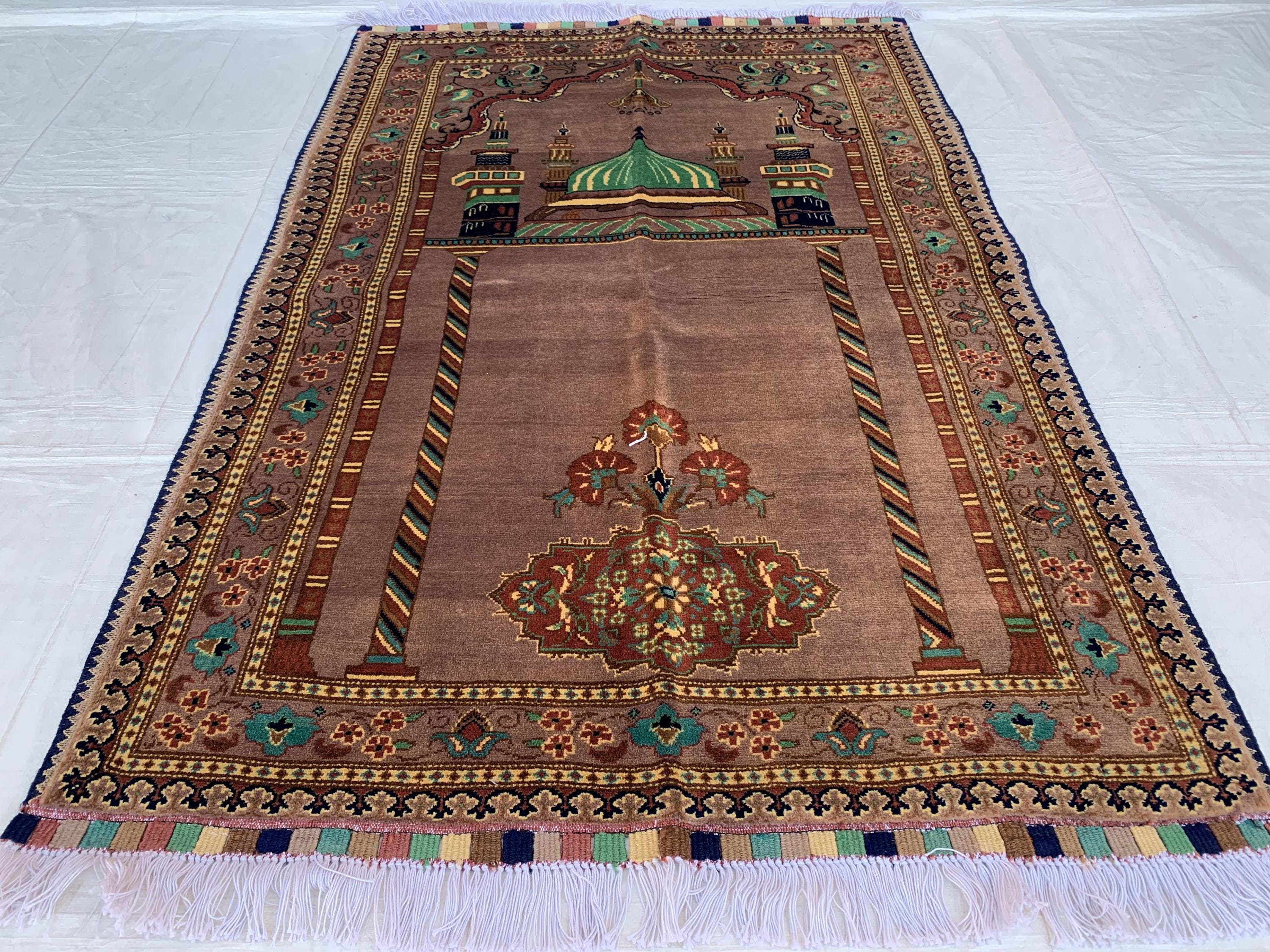 Handmade Turkmen Bukhara Beljik Prayer Rug 4.5x2.11 ft – Vintage Wool Islamic Mat, Red Tribal Design, Muslim Prayer Carpet, Hajj Gift