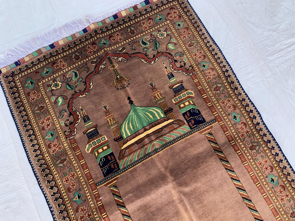 Handmade Turkmen Bukhara Beljik Prayer Rug 4.5x2.11 ft – Vintage Wool Islamic Mat, Red Tribal Design, Muslim Prayer Carpet, Hajj Gift