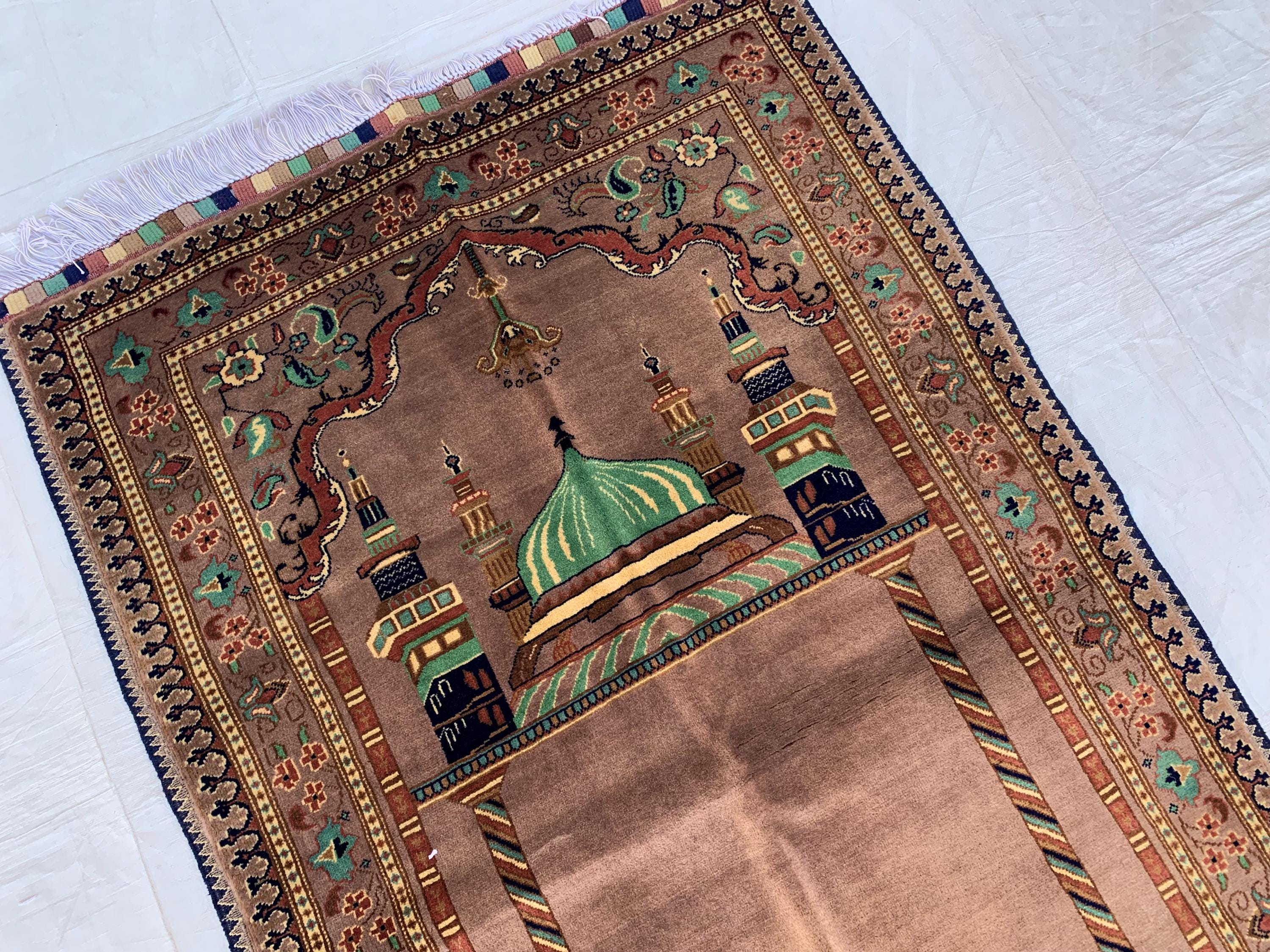 Handmade Turkmen Bukhara Beljik Prayer Rug 4.5x2.11 ft – Vintage Wool Islamic Mat, Red Tribal Design, Muslim Prayer Carpet, Hajj Gift