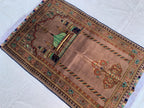 Handmade Turkmen Bukhara Beljik Prayer Rug 4.5x2.11 ft – Vintage Wool Islamic Mat, Red Tribal Design, Muslim Prayer Carpet, Hajj Gift