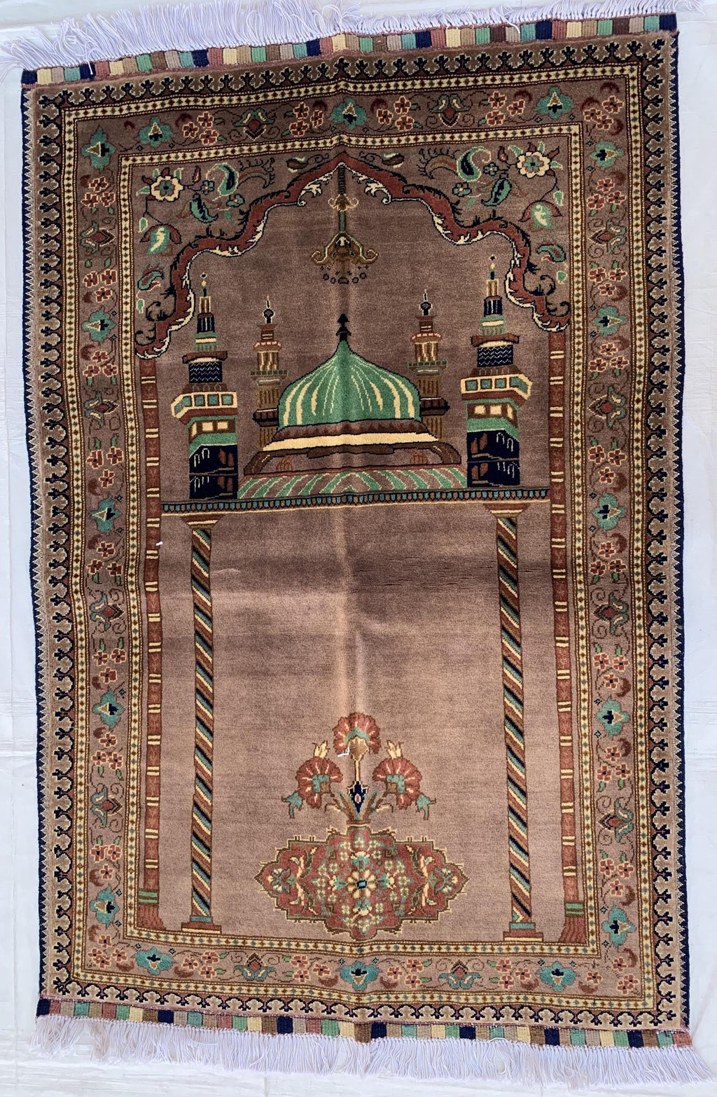 Handmade Turkmen Bukhara Beljik Prayer Rug 4.5x2.11 ft – Vintage Wool Islamic Mat, Red Tribal Design, Muslim Prayer Carpet, Hajj Gift