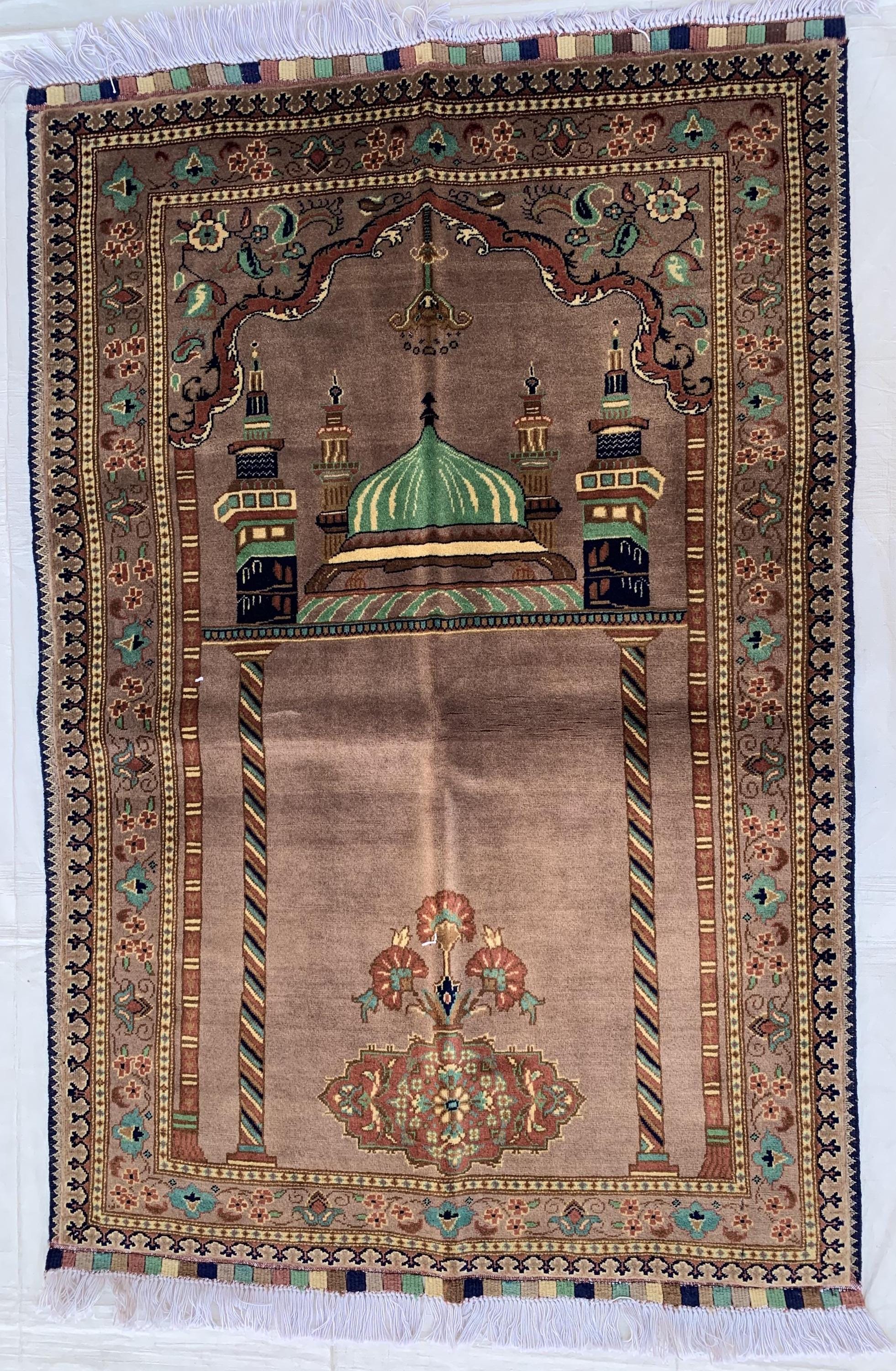 Handmade Turkmen Bukhara Beljik Prayer Rug 4.5x2.11 ft – Vintage Wool Islamic Mat, Red Tribal Design, Muslim Prayer Carpet, Hajj Gift