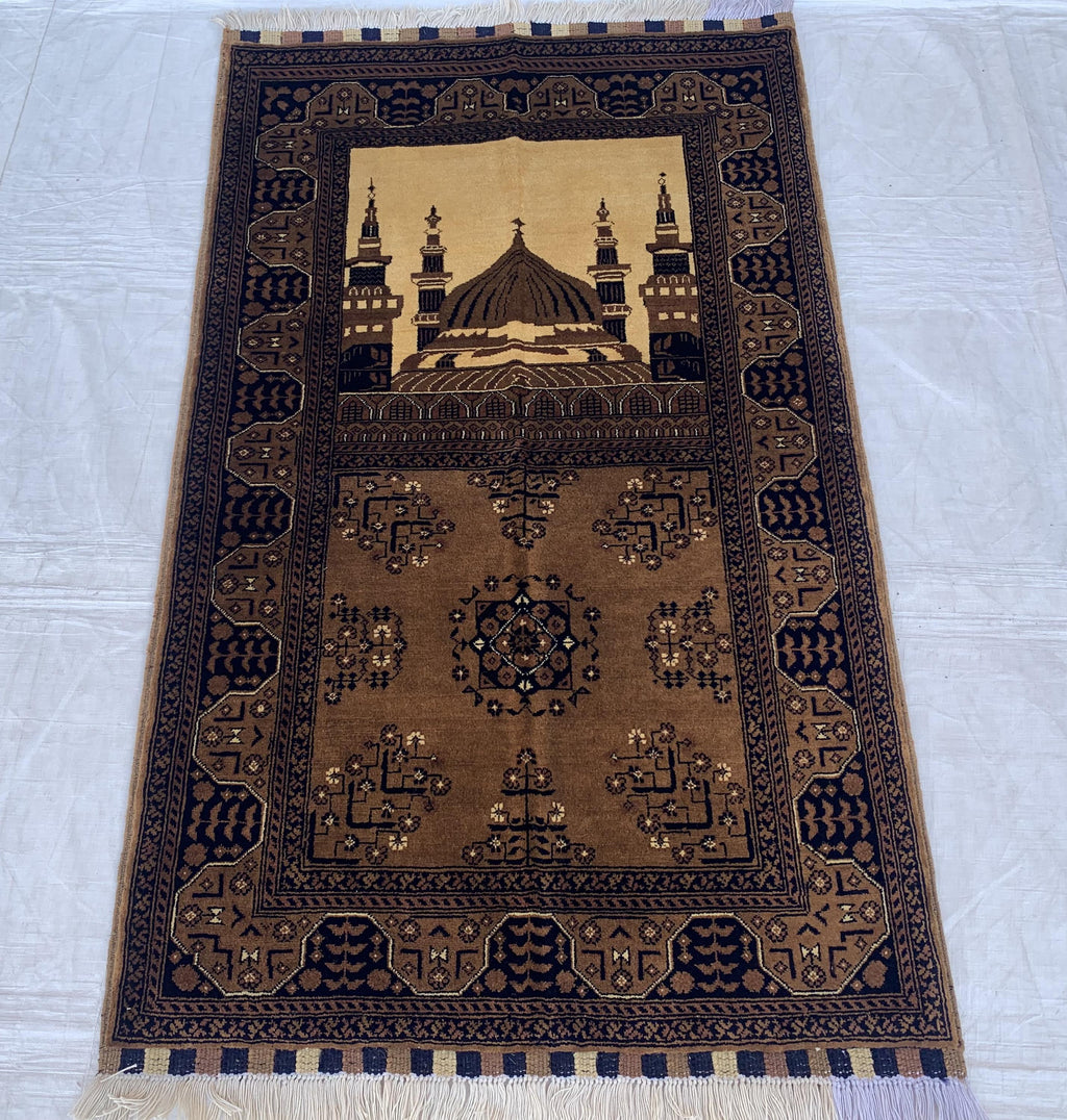 4.5x2.11 Handwoven Beljik Bukhara Prayer Rug – Turkmen Vintage Wool Islamic Mat, Red Tribal Design, Muslim Prayer Carpet, Muslim Gift