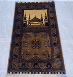 4.5x2.11 Handwoven Beljik Bukhara Prayer Rug – Turkmen Vintage Wool Islamic Mat, Red Tribal Design, Muslim Prayer Carpet, Muslim Gift