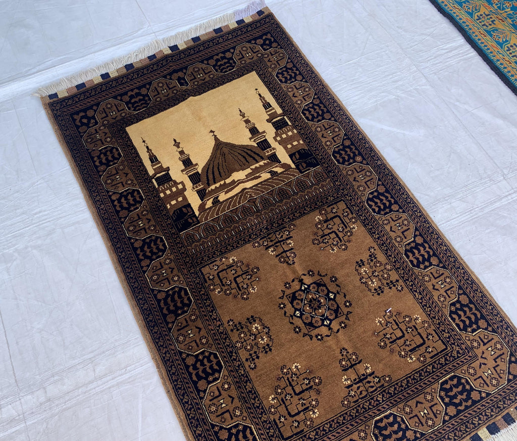 4.5x2.11 Handwoven Beljik Bukhara Prayer Rug – Turkmen Vintage Wool Islamic Mat, Red Tribal Design, Muslim Prayer Carpet, Muslim Gift
