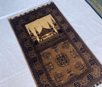 4.5x2.11 Handwoven Beljik Bukhara Prayer Rug – Turkmen Vintage Wool Islamic Mat, Red Tribal Design, Muslim Prayer Carpet, Muslim Gift
