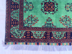 Rich Green Handmade Bukhara Beljik Prayer Rug 4.6x2.11 ft – Vintage Wool Islamic Mat, Red Tribal Design, Muslim Prayer Carpet, Hajj Gift