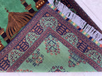 Rich Green Handmade Bukhara Beljik Prayer Rug 4.6x2.11 ft – Vintage Wool Islamic Mat, Red Tribal Design, Muslim Prayer Carpet, Hajj Gift