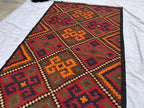 Vintage Kilim Rug 10.1x5.3 ft – Handwoven Wool Area Rug, Boho Tribal Carpet, Geometric Flatweave Runner, Red and Burnt Orange Turkmen Kilim