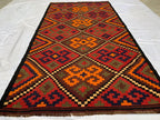 Vintage Kilim Rug 10.1x5.3 ft – Handwoven Wool Area Rug, Boho Tribal Carpet, Geometric Flatweave Runner, Red and Burnt Orange Turkmen Kilim