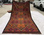 Vintage Kilim Rug 10.1x5.3 ft – Handwoven Wool Area Rug, Boho Tribal Carpet, Geometric Flatweave Runner, Red and Burnt Orange Turkmen Kilim