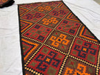 Vintage Kilim Rug 10.1x5.3 ft – Handwoven Wool Area Rug, Boho Tribal Carpet, Geometric Flatweave Runner, Red and Burnt Orange Turkmen Kilim