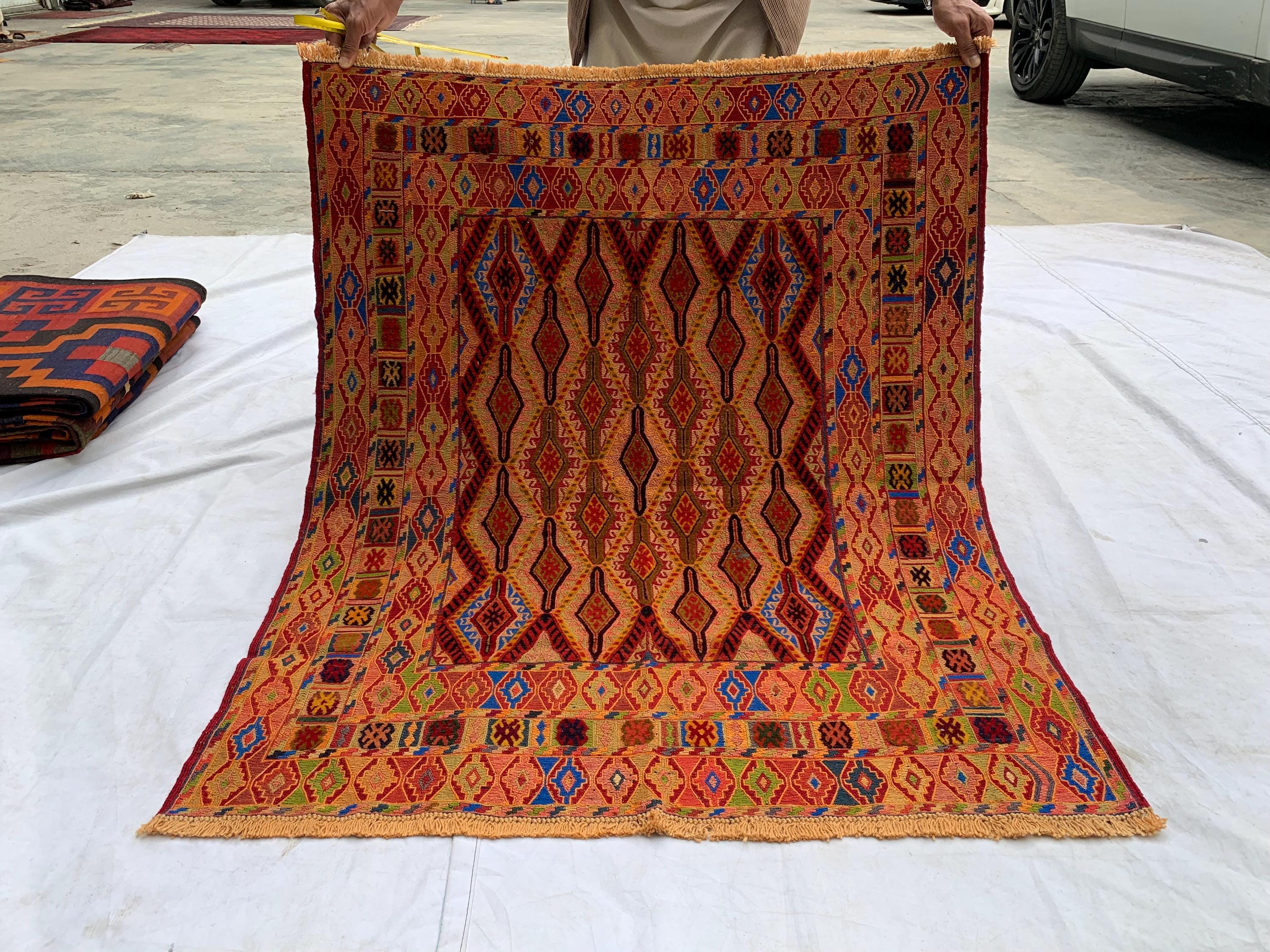 Vintage Herati Kilim Rug 3'5x4'2ft – Handwoven Wool Wall Hanging, Tribal Flatweave Rug, Boho Accent Carpet, Persian Small Decor 130x107cm