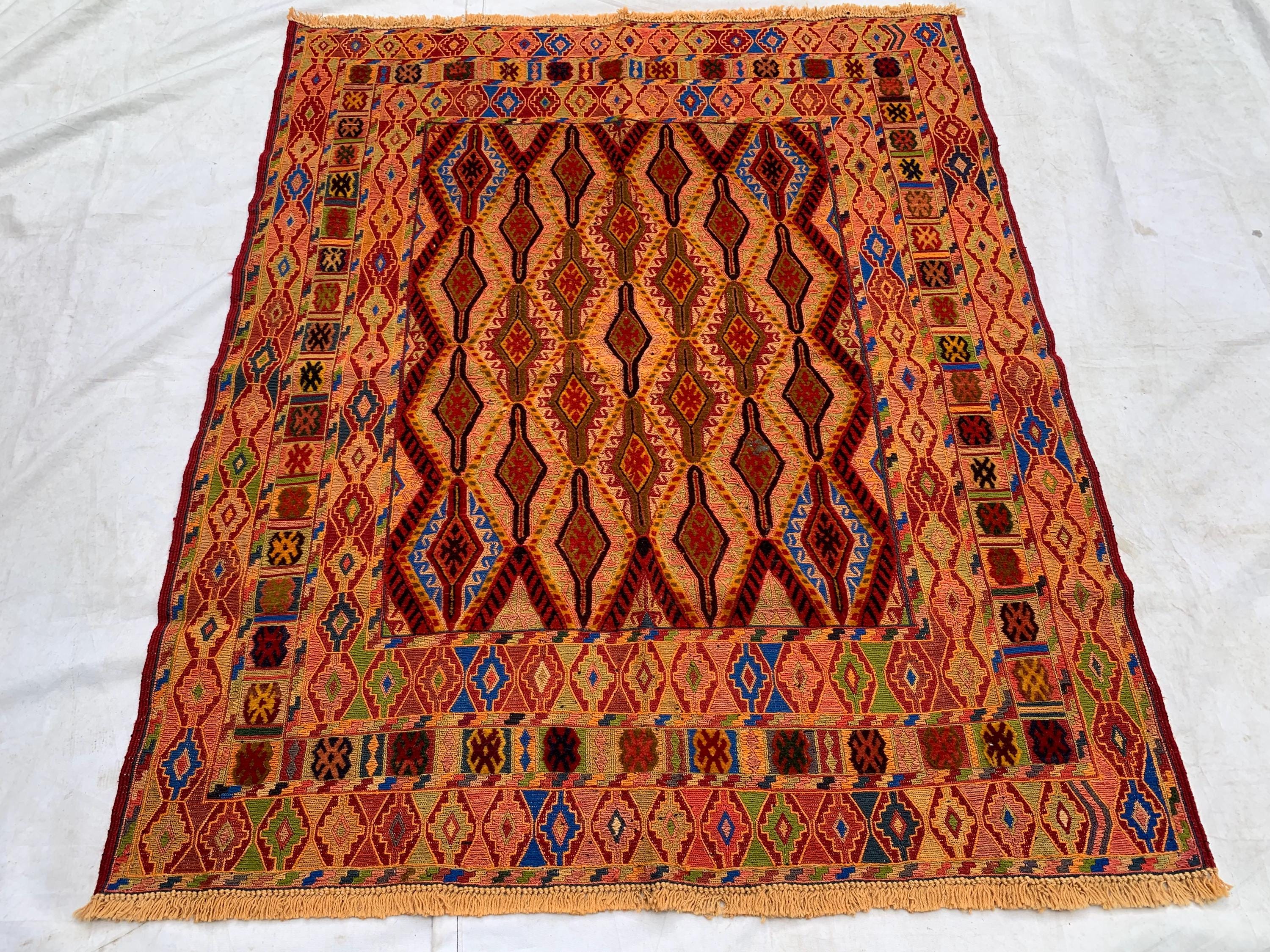 Vintage Herati Kilim Rug 3'5x4'2ft – Handwoven Wool Wall Hanging, Tribal Flatweave Rug, Boho Accent Carpet, Persian Small Decor 130x107cm