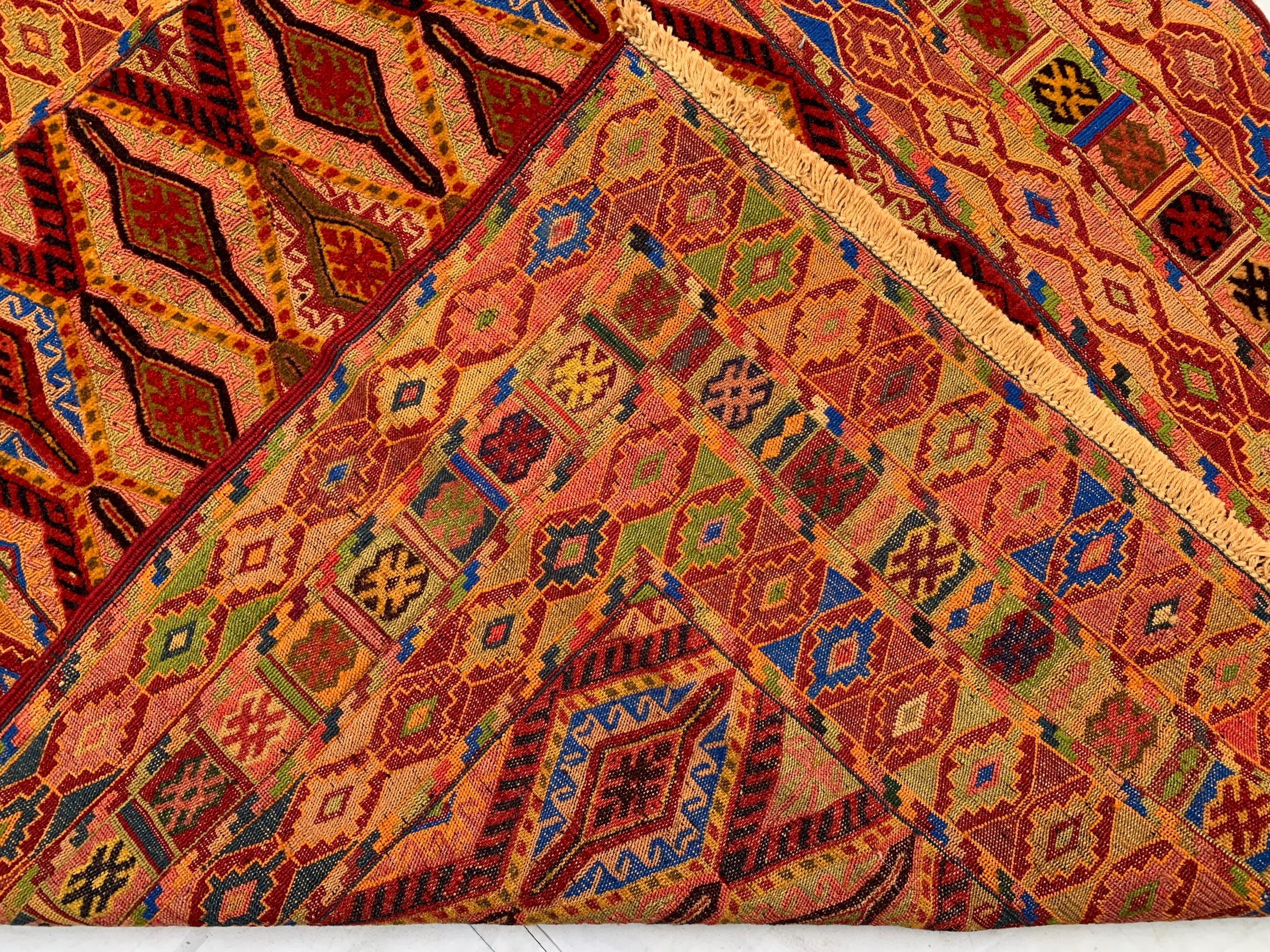 Vintage Herati Kilim Rug 3'5x4'2ft – Handwoven Wool Wall Hanging, Tribal Flatweave Rug, Boho Accent Carpet, Persian Small Decor 130x107cm