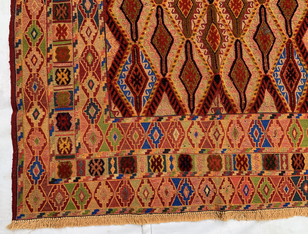 Vintage Herati Kilim Rug 3'5x4'2ft – Handwoven Wool Wall Hanging, Tribal Flatweave Rug, Boho Accent Carpet, Persian Small Decor 130x107cm