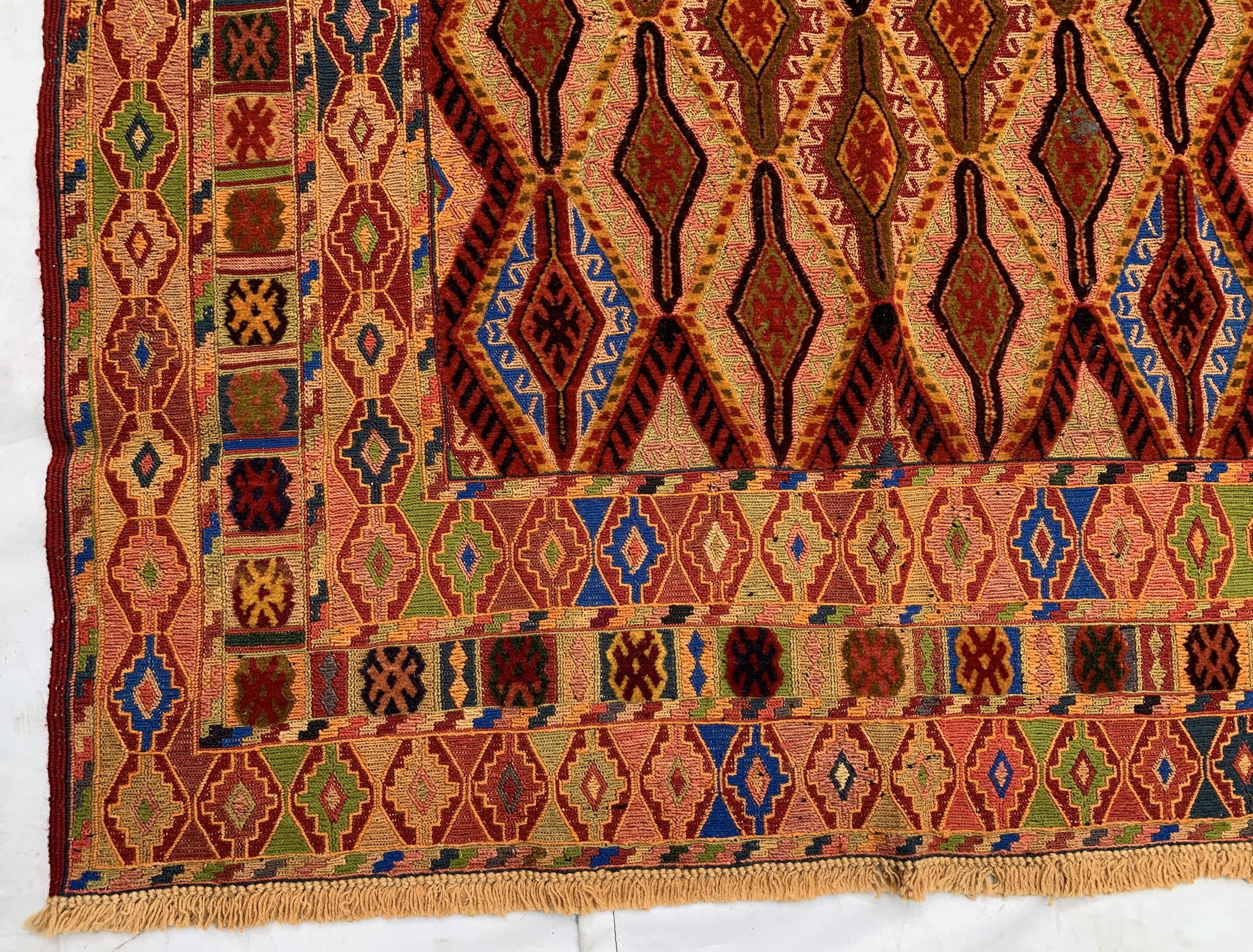 Vintage Herati Kilim Rug 3'5x4'2ft – Handwoven Wool Wall Hanging, Tribal Flatweave Rug, Boho Accent Carpet, Persian Small Decor 130x107cm