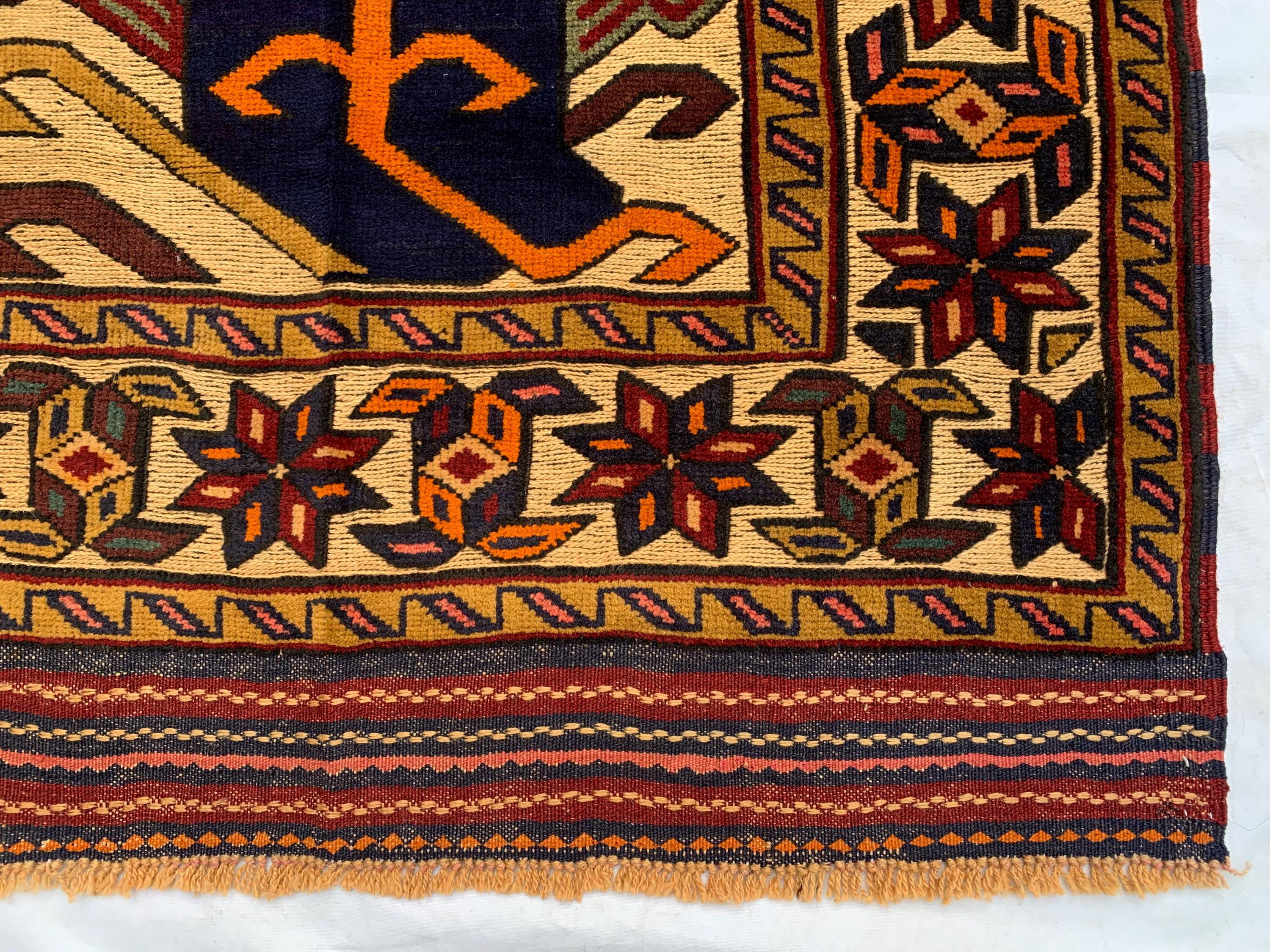 4x6ft, Vintage Baluchi Rug – Turkmen Handwoven Wool Tribal Area Rug, Persian Nomadic Carpet, Boho Decor, Geometric Oriental Rug, Bedroom Rug