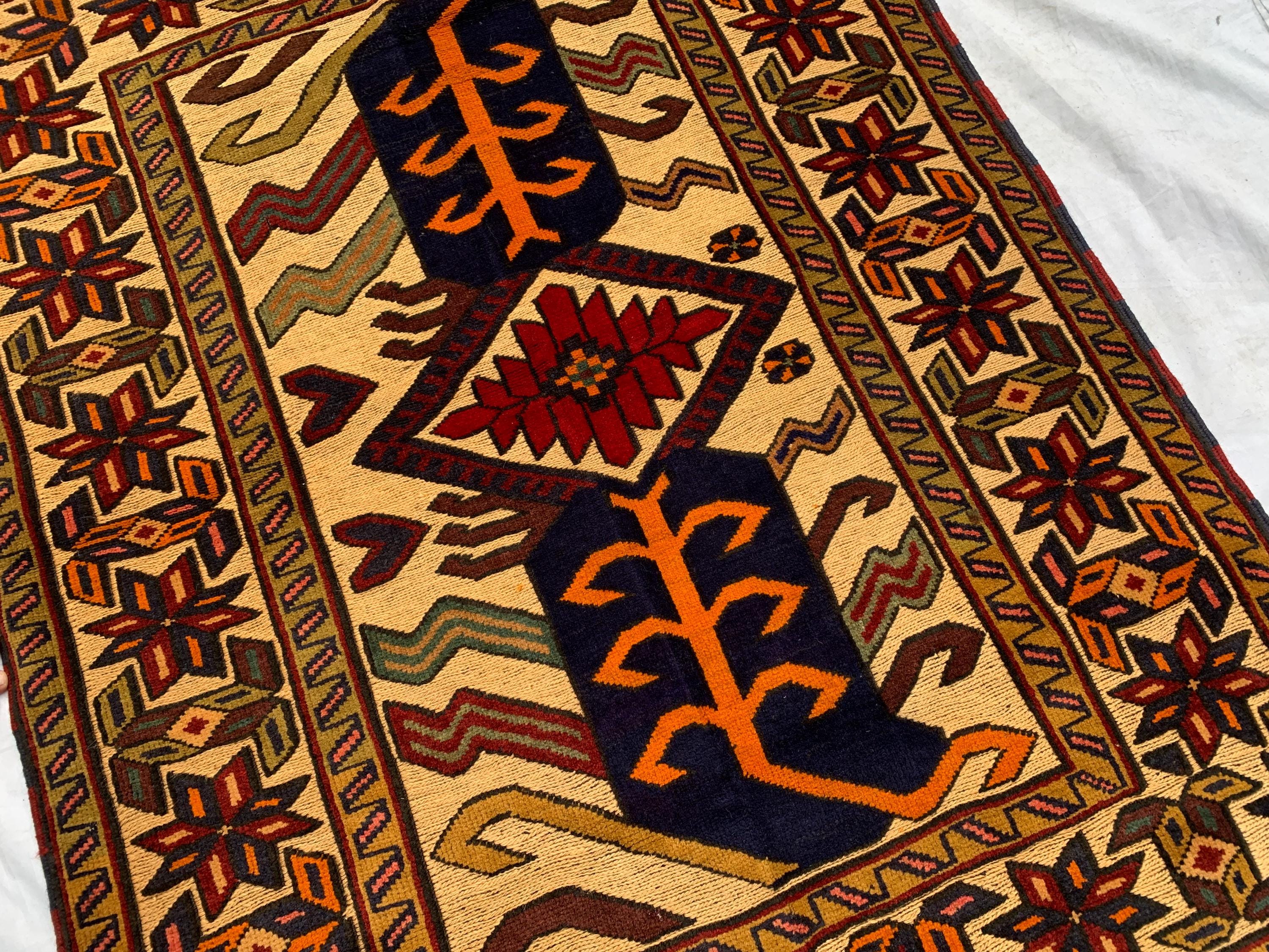 4x6ft, Vintage Baluchi Rug – Turkmen Handwoven Wool Tribal Area Rug, Persian Nomadic Carpet, Boho Decor, Geometric Oriental Rug, Bedroom Rug