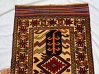 4x6ft, Vintage Baluchi Rug – Turkmen Handwoven Wool Tribal Area Rug, Persian Nomadic Carpet, Boho Decor, Geometric Oriental Rug, Bedroom Rug