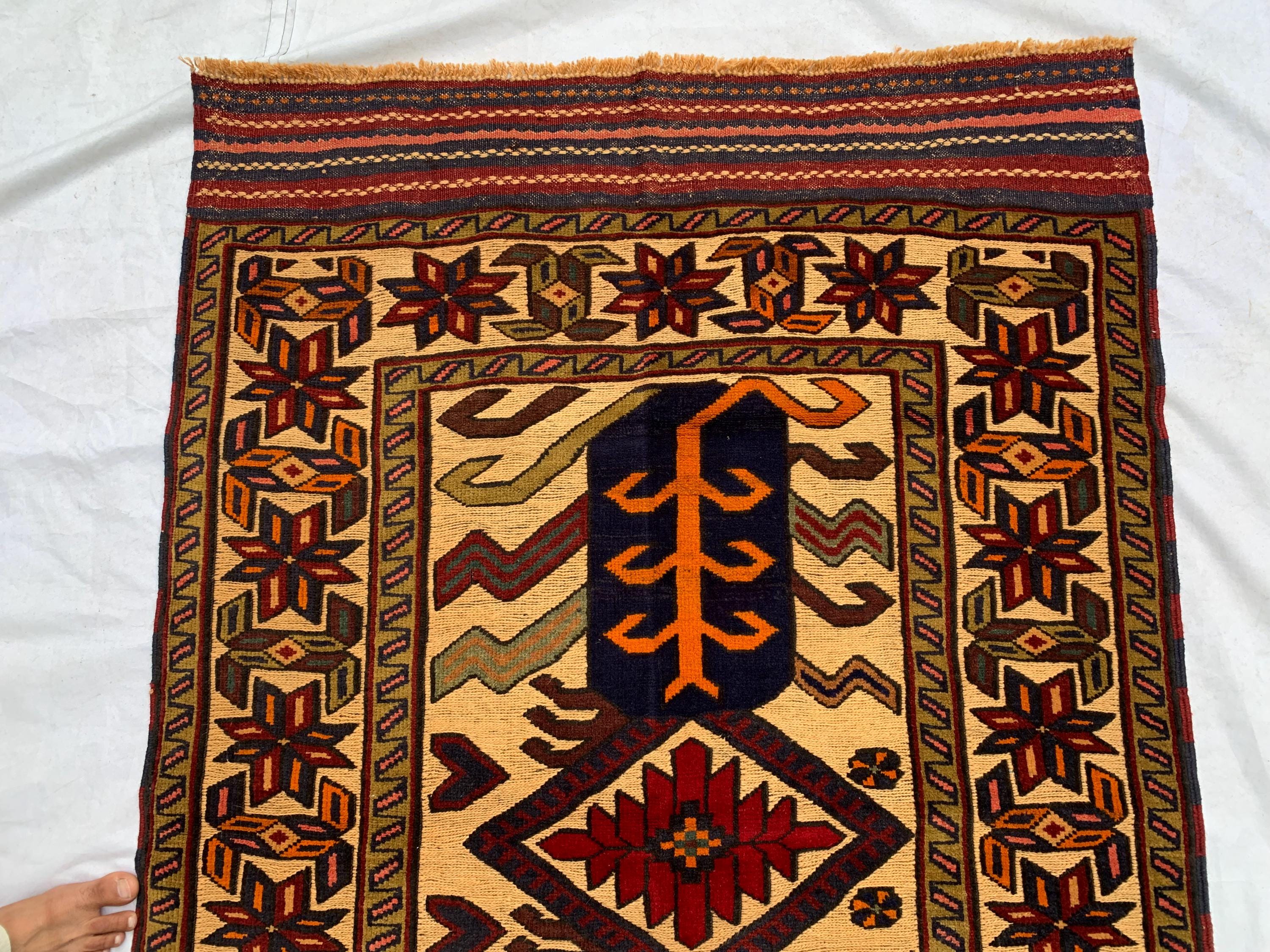 4x6ft, Vintage Baluchi Rug – Turkmen Handwoven Wool Tribal Area Rug, Persian Nomadic Carpet, Boho Decor, Geometric Oriental Rug, Bedroom Rug