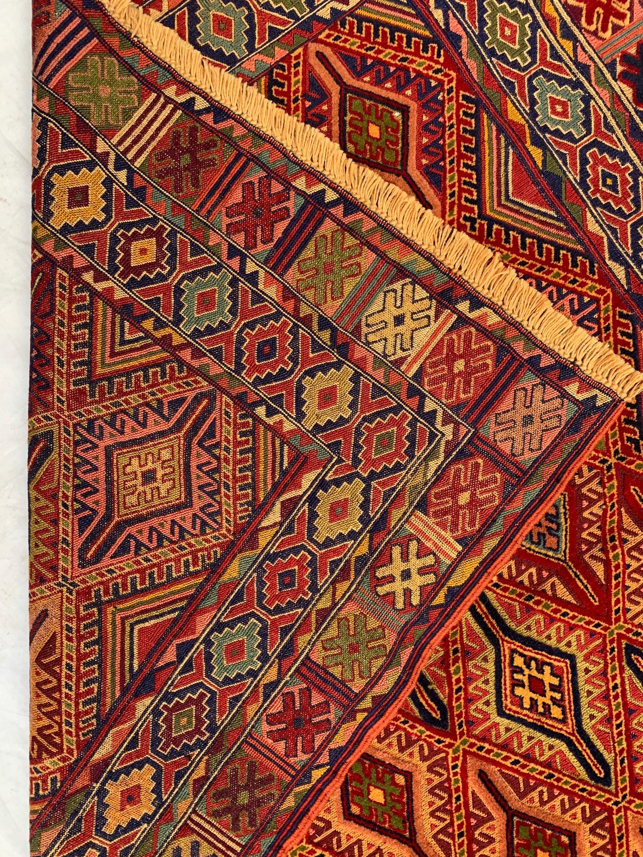3x5 Vintage Kilim Rug – Red Orange Geometric Wool Rug, Handwoven Tribal Carpet, Boho Wall Hanging or Accent Rug, Southwest Decor 145x113cm