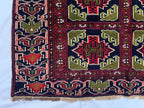 Antique Baluchi Rug 4'5x3'3ft –Red Green Handwoven Wool Tribal Rug, Persian Nomadic Carpet, Small Area Rug, Boho Home Decor, Collectible Rug