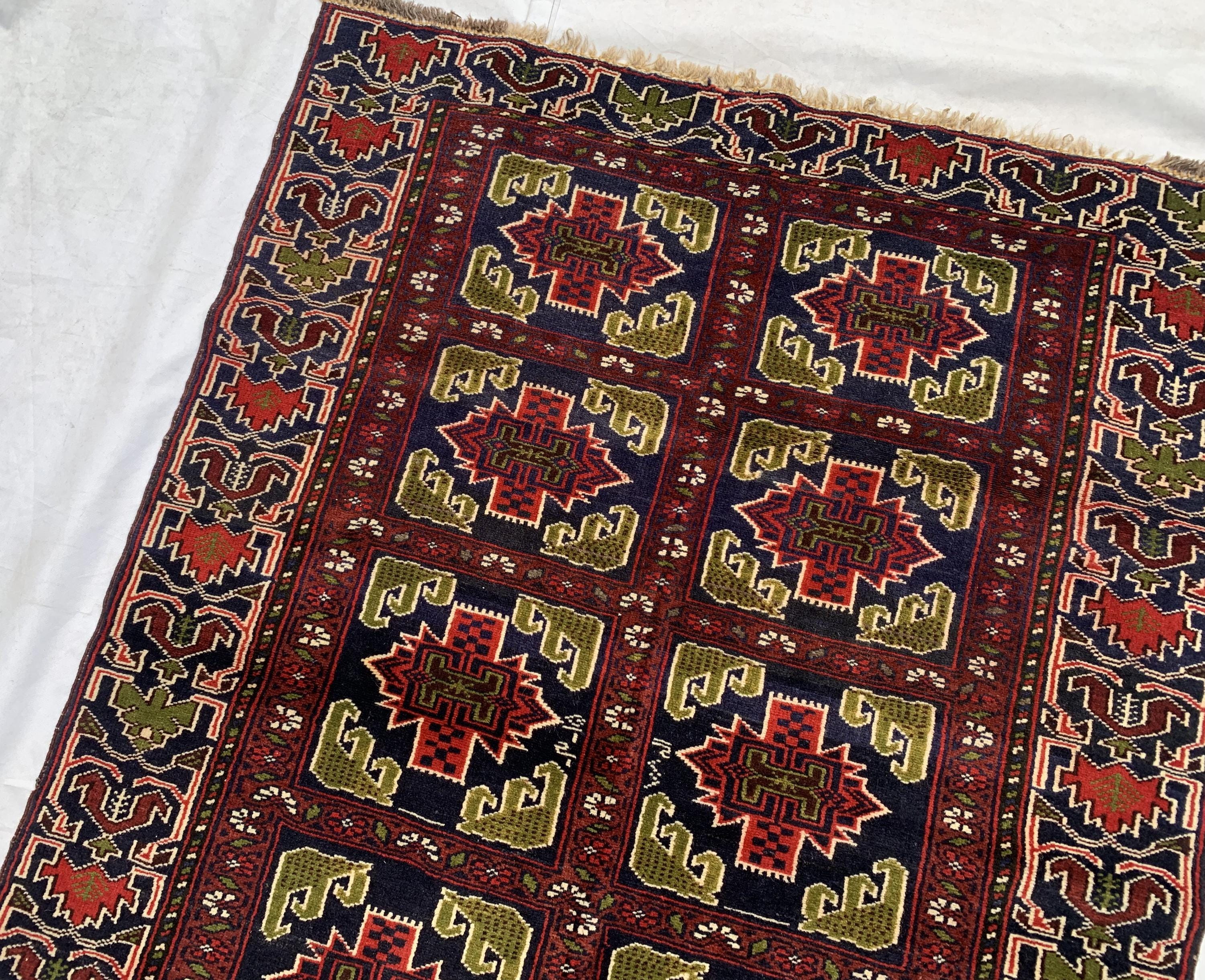 Antique Baluchi Rug 4'5x3'3ft –Red Green Handwoven Wool Tribal Rug, Persian Nomadic Carpet, Small Area Rug, Boho Home Decor, Collectible Rug