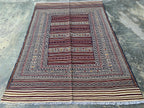 4x6 ft Handwoven Afghan Kilim Rug – Tribal Wool Flatweave Carpet, Cream & Burgundy Geometric Pattern, Boho Nomadic Area Rug, Ethnic Decor