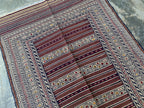 4x6 ft Handwoven Afghan Kilim Rug – Tribal Wool Flatweave Carpet, Cream & Burgundy Geometric Pattern, Boho Nomadic Area Rug, Ethnic Decor