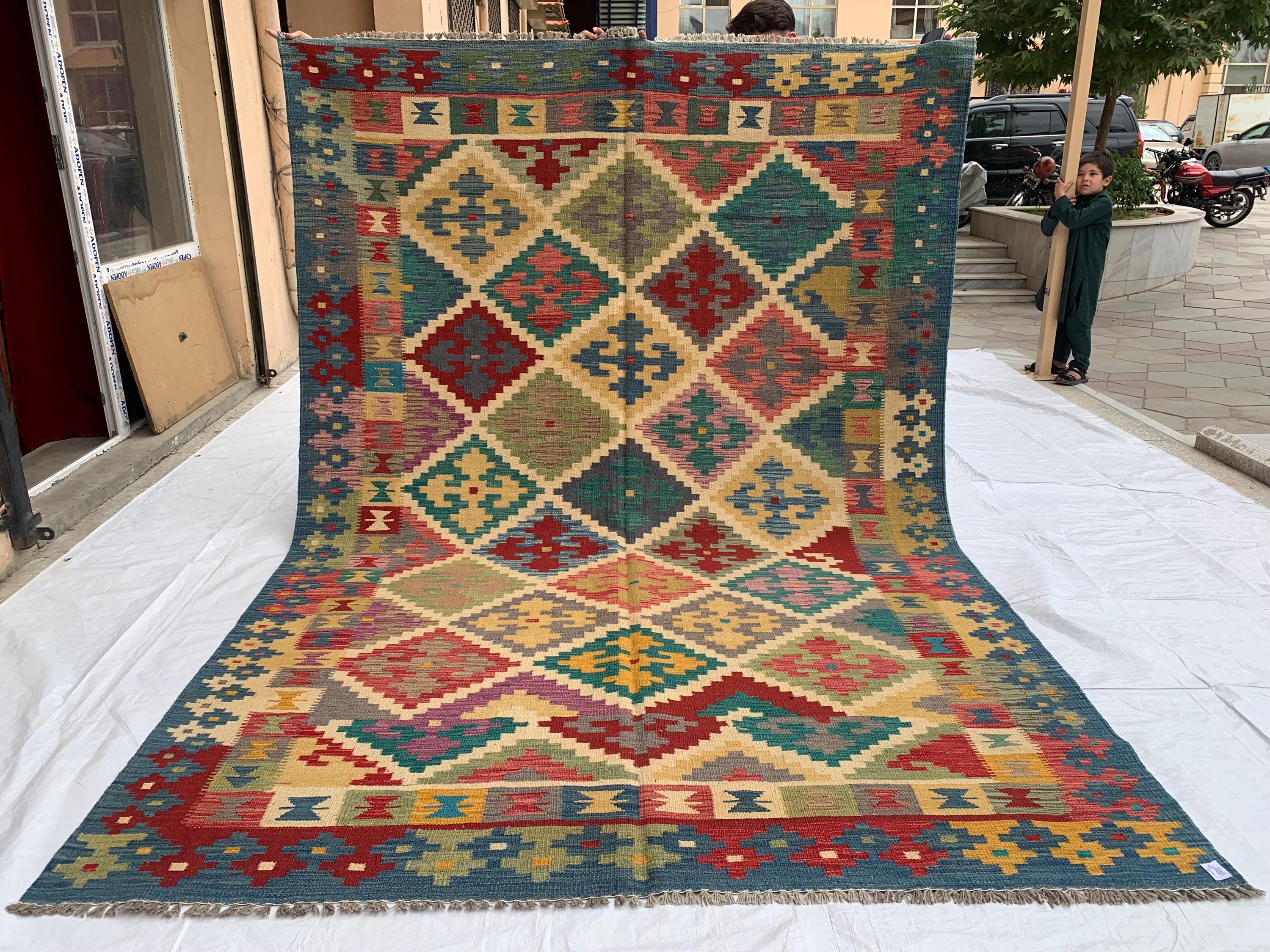 6x10ft, Chobi Kilim Multicolor Rug – Large Handwoven Wool Area Rug, Tribal Afghan Flatweave Carpet, Boho Living Room Floor Decor 294x199 cm