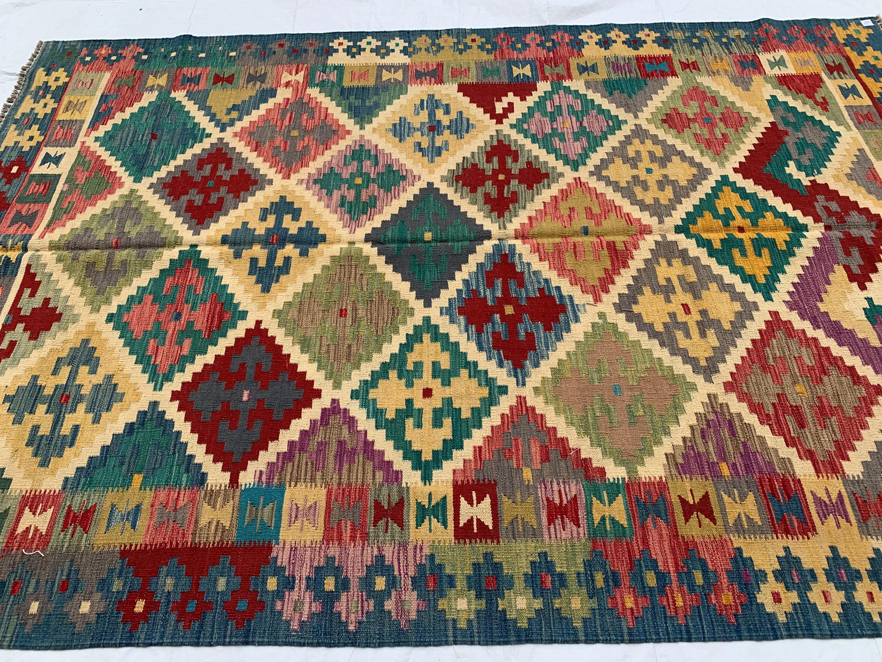 6x10ft, Chobi Kilim Multicolor Rug – Large Handwoven Wool Area Rug, Tribal Afghan Flatweave Carpet, Boho Living Room Floor Decor 294x199 cm
