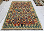 7x10ft Kilim Multicolor Rug – Large Handwoven Wool Area Rug, Tribal Afghan Flatweave Carpet, Boho decor, rug for living room 293x202 cm