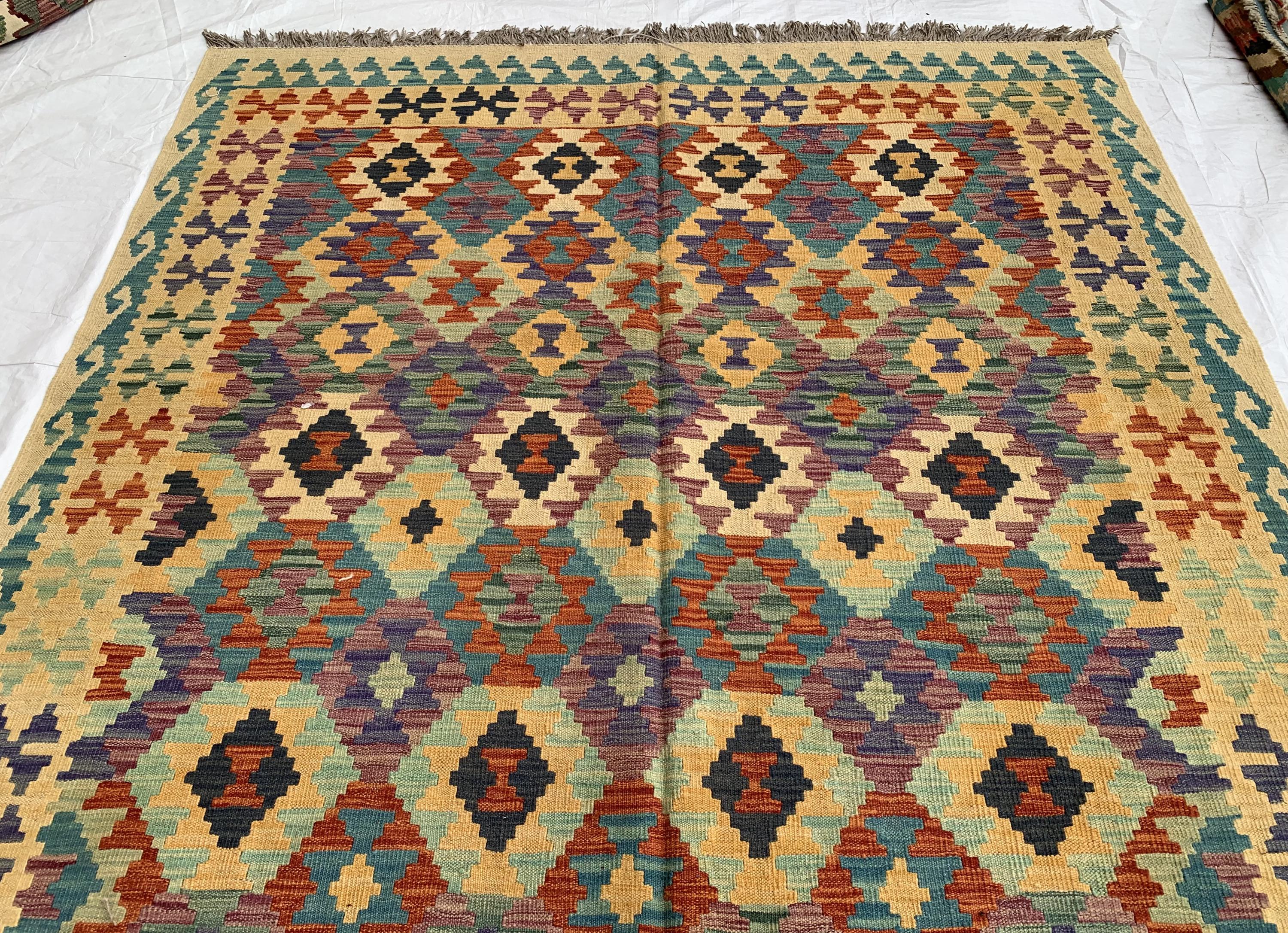 7x10ft Kilim Multicolor Rug – Large Handwoven Wool Area Rug, Tribal Afghan Flatweave Carpet, Boho decor, rug for living room 293x202 cm